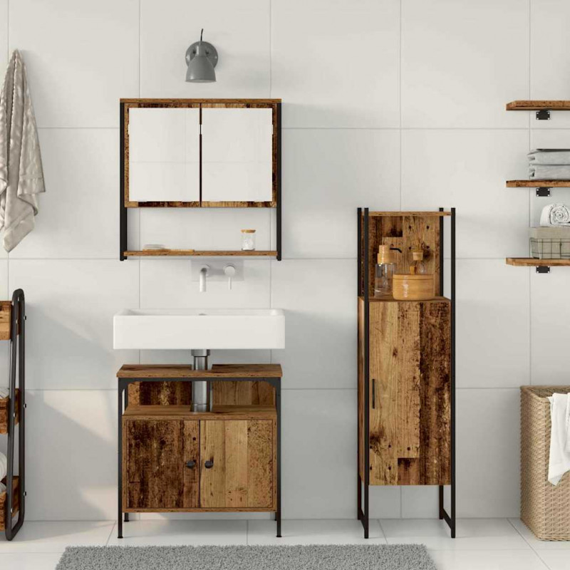 Zestaw mebli łazienkowych 3 pcs Brązowy Materiał drewnopochodny