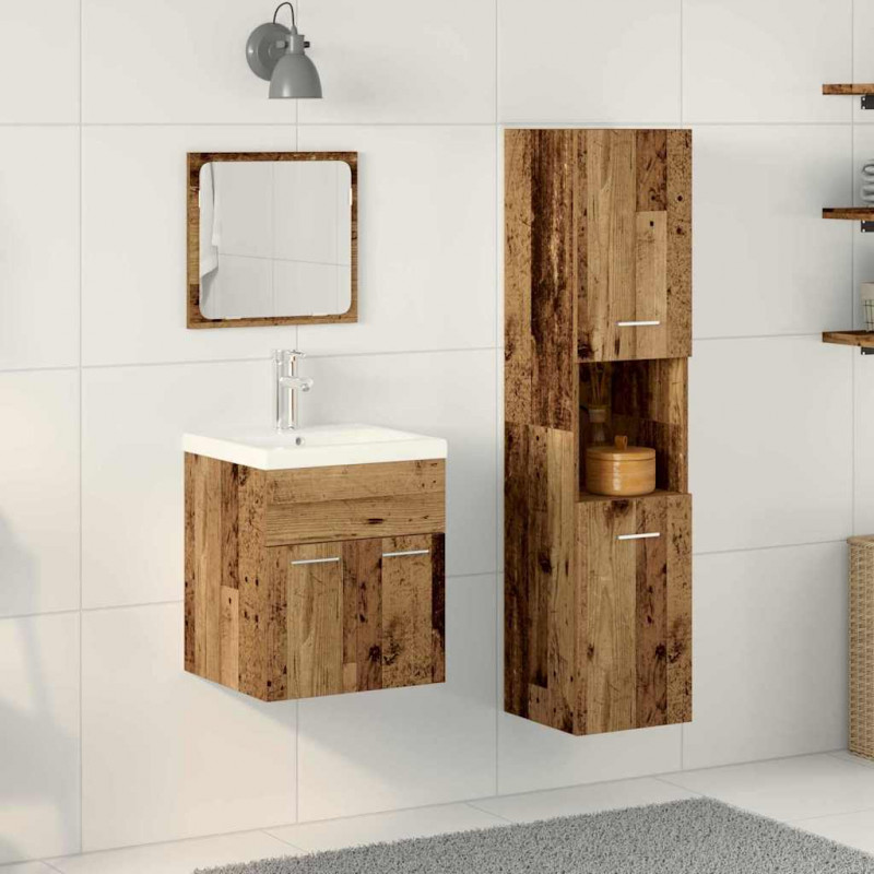 Zestaw mebli łazienkowych z szufladą z półką 4 pcs Stare drewno