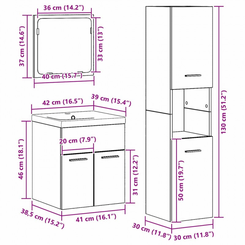 Zestaw mebli łazienkowych z szufladą z półką 4 pcs Stare drewno