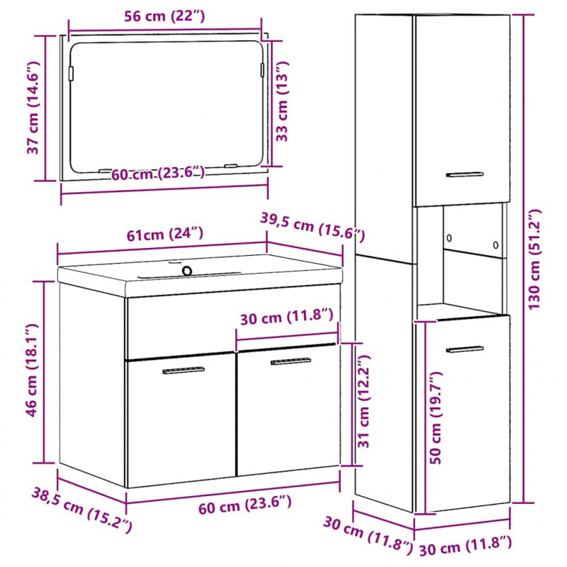 Zestaw mebli łazienkowych 4 pcs Brązowy Materiał drewnopochodny