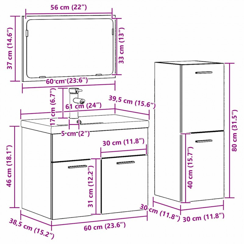 Zestaw mebli łazienkowych 4 pcs Brązowy Materiał drewnopochodny