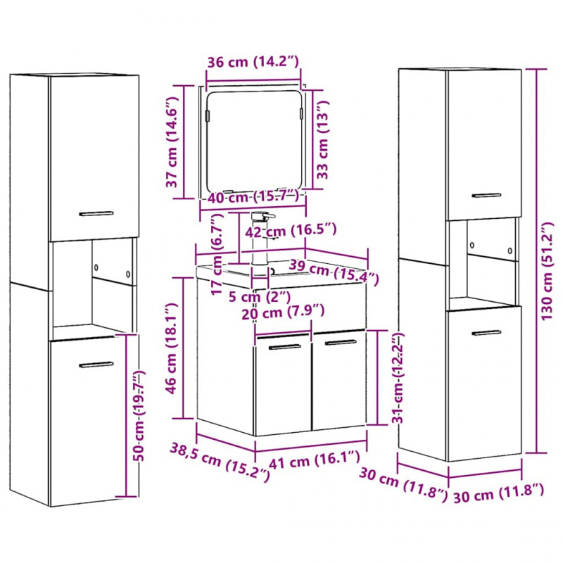 Zestaw mebli łazienkowych z przechowywaniem 4 pcs Stare drewno