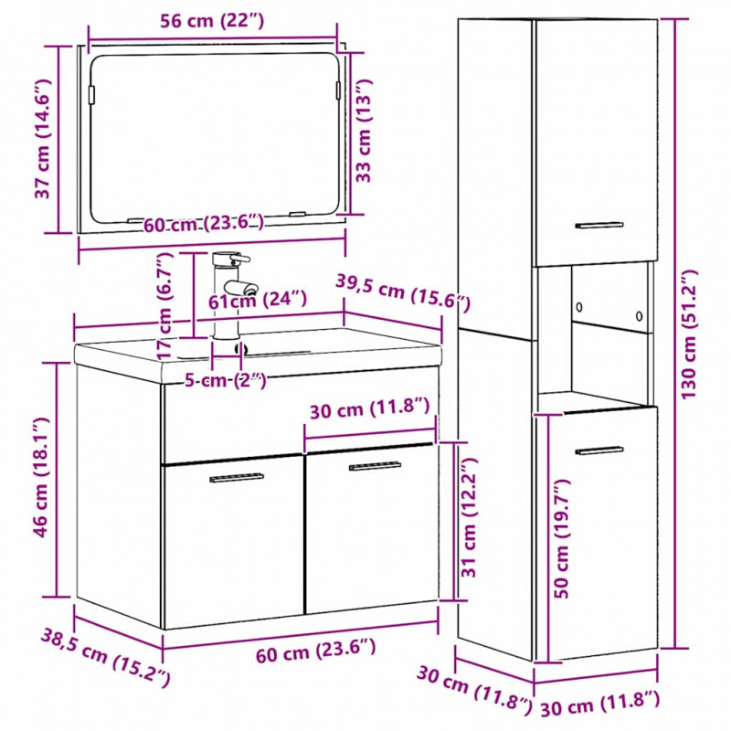Zestaw mebli łazienkowych 4 pcs Brązowy Materiał drewnopochodny