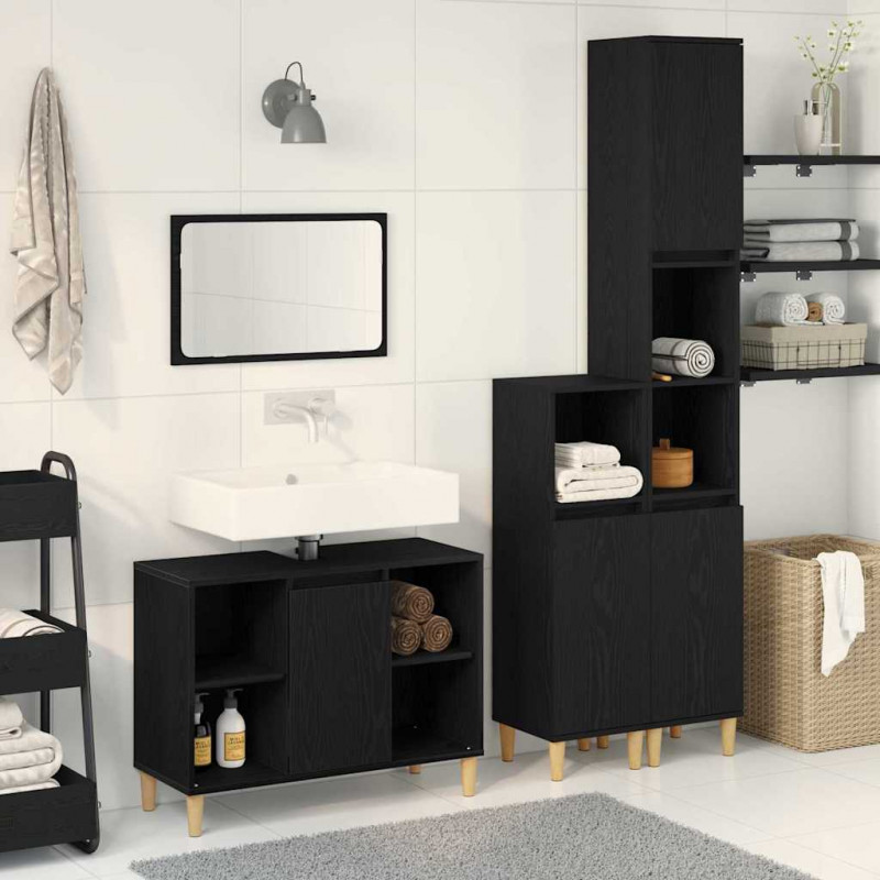 Zestaw mebli łazienkowych 3 pcs Czarny Materiał drewnopochodny