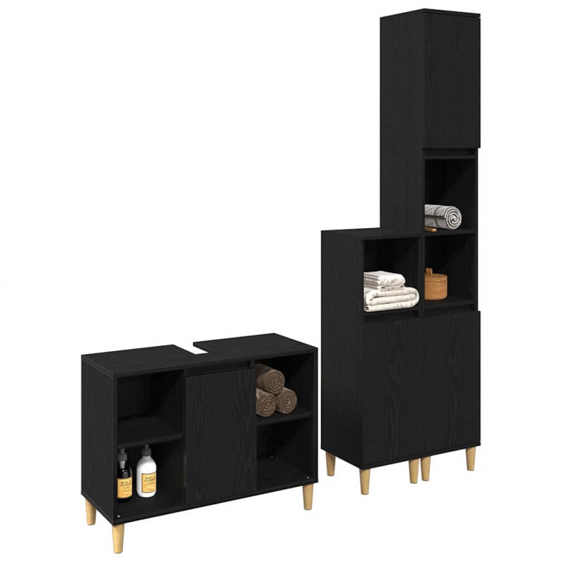 Zestaw mebli łazienkowych 3 pcs Czarny Materiał drewnopochodny