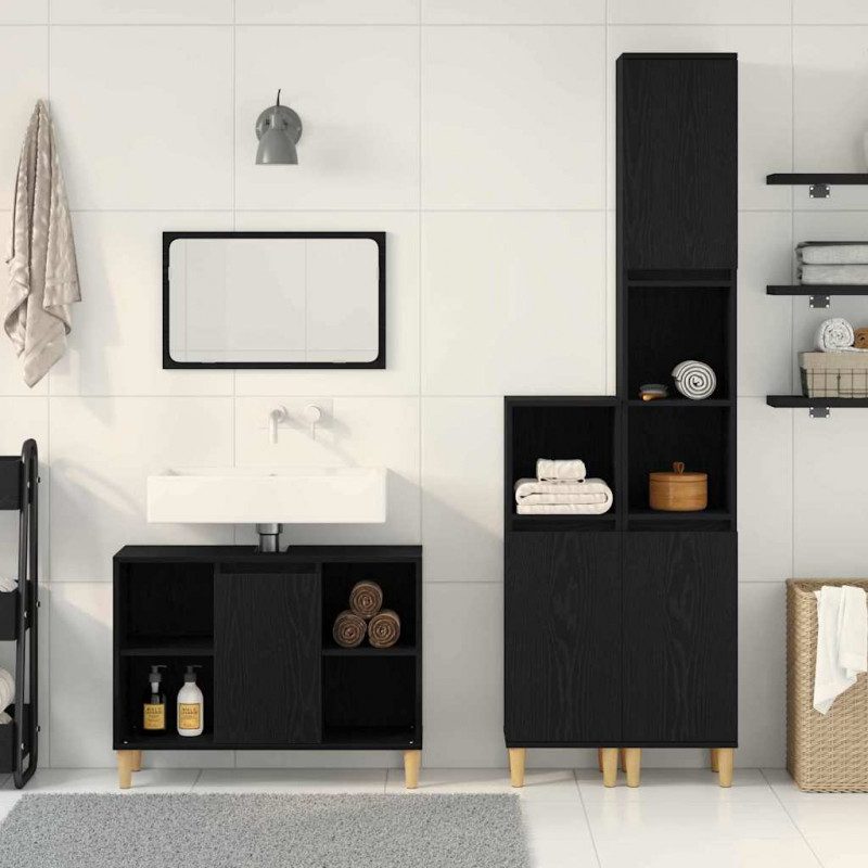 Zestaw mebli łazienkowych 3 pcs Czarny Materiał drewnopochodny