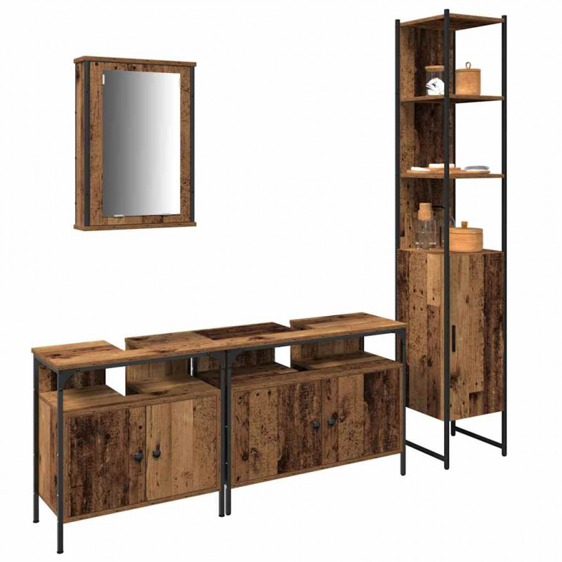 Zestaw mebli łazienkowych z półką z drzwiami 4 pcs Stare drewno
