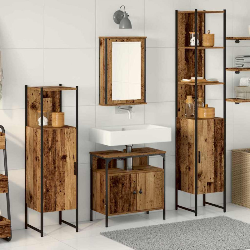 Zestaw mebli łazienkowych z półką z drzwiami 4 pcs Stare drewno