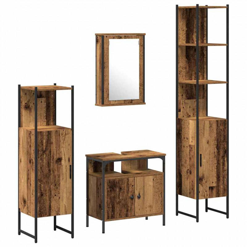 Zestaw mebli łazienkowych z półką z drzwiami 4 pcs Stare drewno