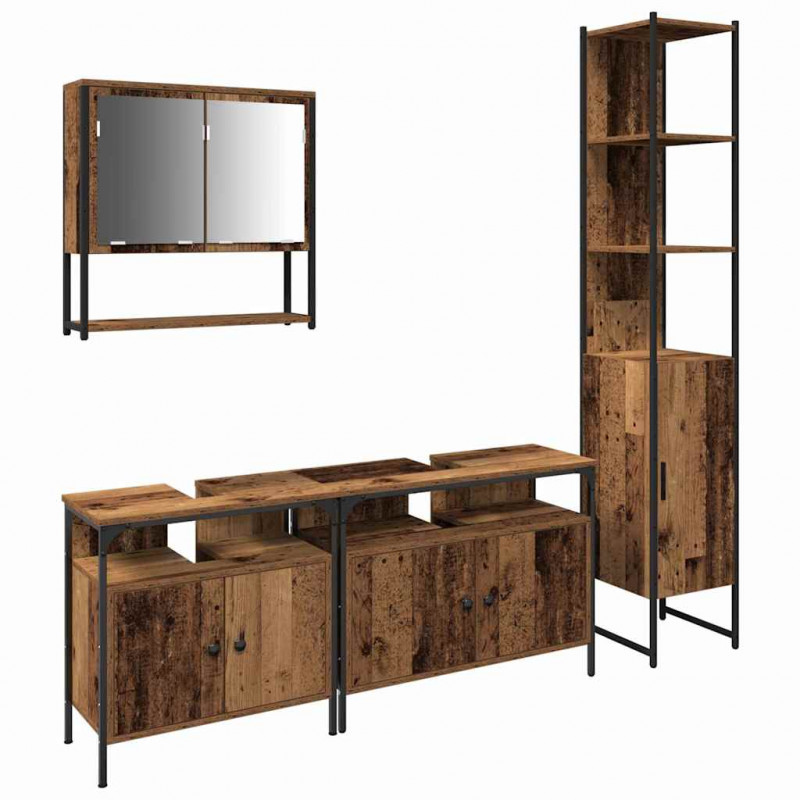 Zestaw mebli łazienkowych z półką z drzwiami 4 pcs Stare drewno