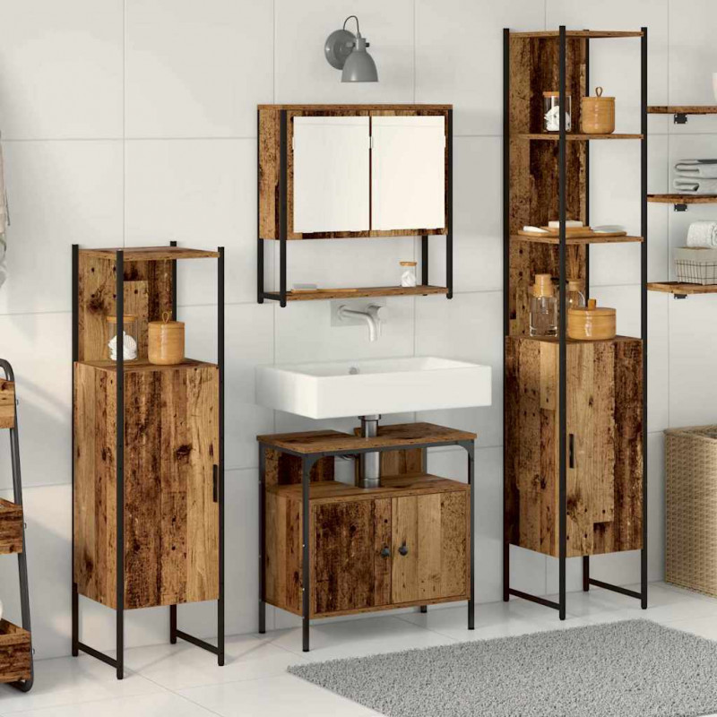 Zestaw mebli łazienkowych z półką z drzwiami 4 pcs Stare drewno