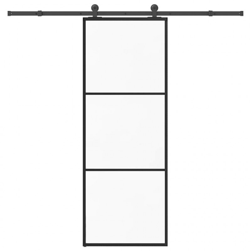 Drzwi przesuwne z osprzętem, szkło ESG i aluminium, 76x205 cm