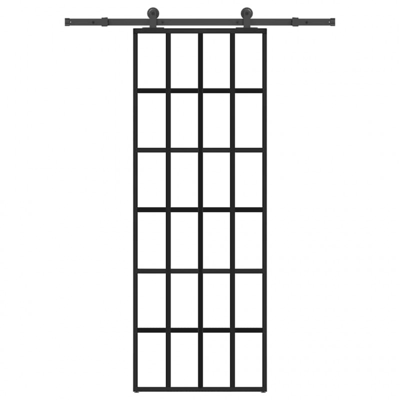 Drzwi przesuwne z osprzętem, szkło ESG i aluminium, 76x205 cm