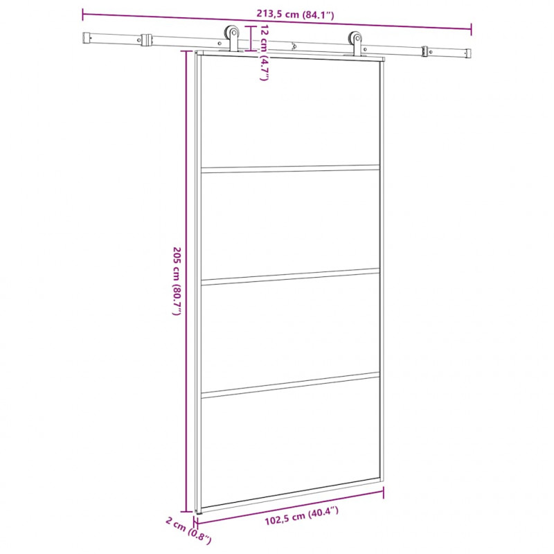 Drzwi przesuwne a akcesoriami, 102,5x205 cm, ESG i aluminium