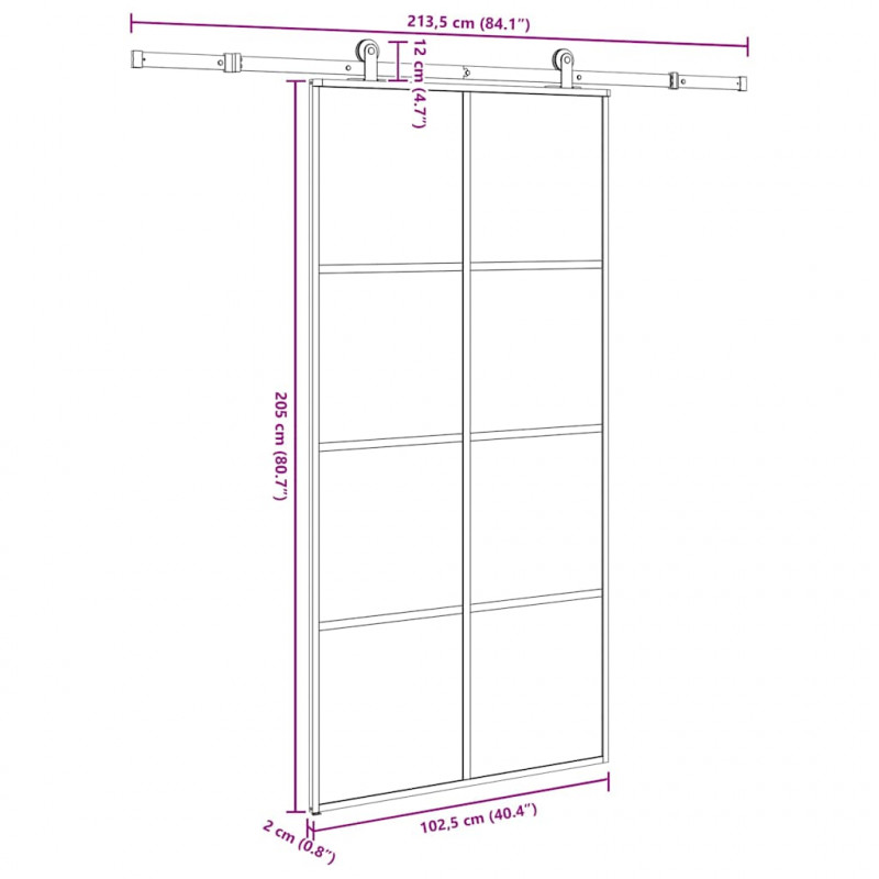 Drzwi przesuwne a akcesoriami, 102,5x205 cm, ESG i aluminium