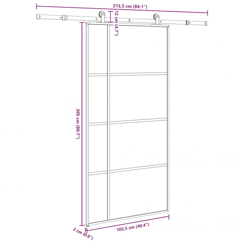 Drzwi przesuwne a akcesoriami, 102,5x205 cm, ESG i aluminium
