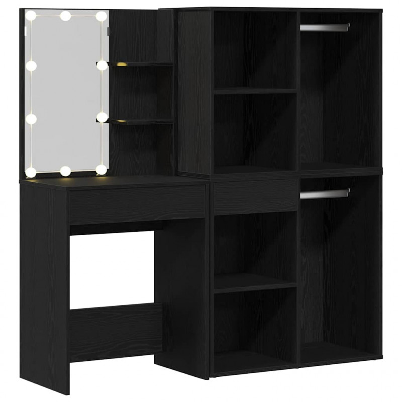Zestaw lustra LED z szufladą Czarny Dąb 140 x 40 x 140 cm