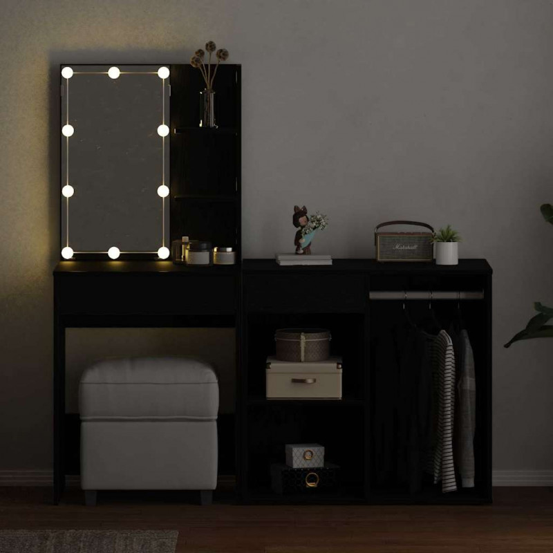 Zestaw lustra LED z szufladą Czarny Dąb 140 x 40 x 140 cm