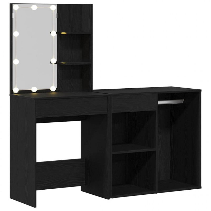 Zestaw lustra LED z szufladą Czarny Dąb 140 x 40 x 140 cm