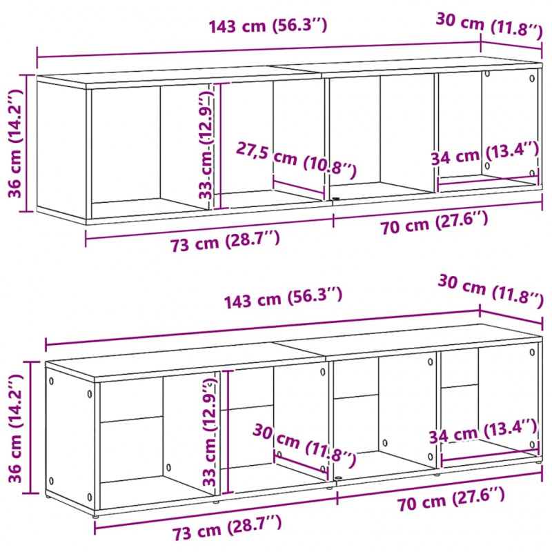 Półka na książki 3 pcs Czarny Dąb 36 x 30 x 143 cm
