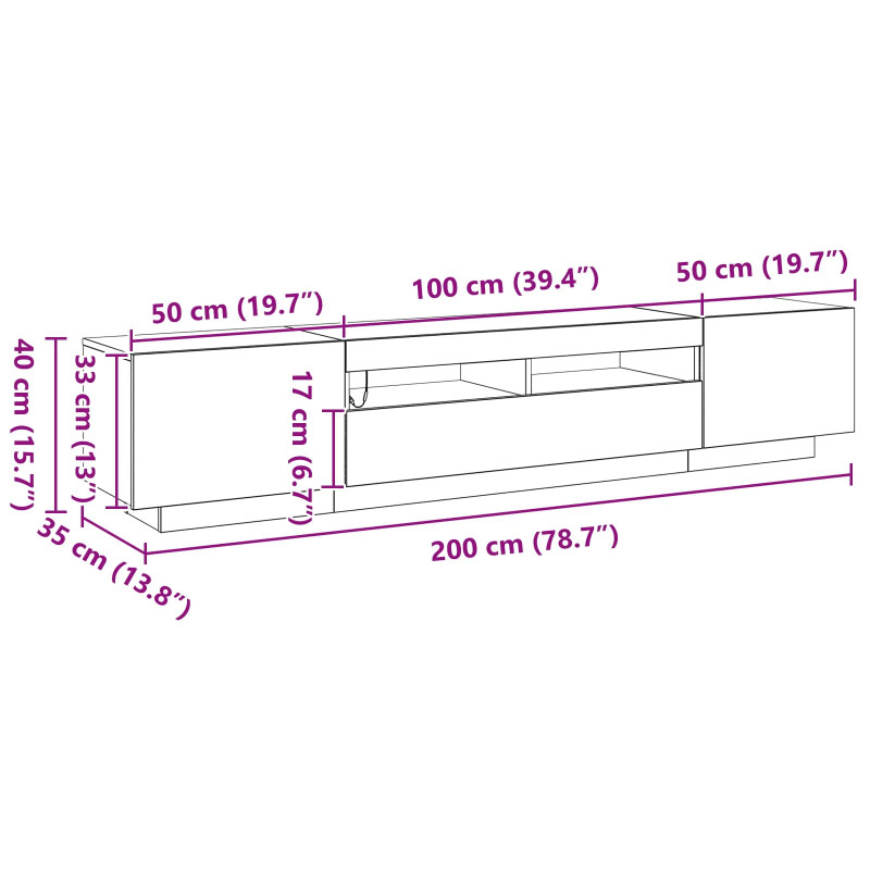 Zestaw szafek RTV Ze LED Lights 2 pcs Czarny 200 x 35 x 40 cm