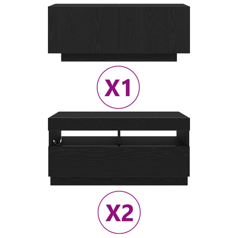 Zestaw szafek RTV Ze LED Lights 3 pcs Czarny 260 x 35 x 40 cm