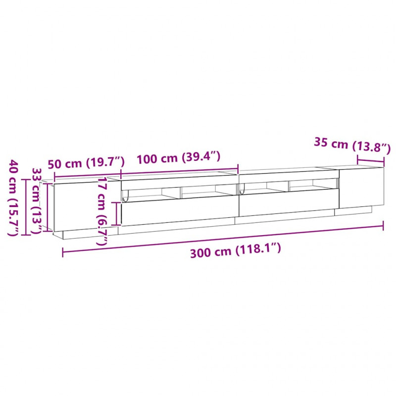 Zestaw szafek RTV Ze LED Lights 3 pcs Czarny 300 x 35 x 40 cm