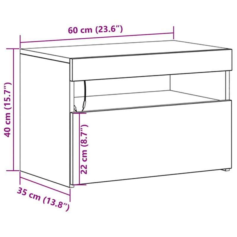 Szafka Nocna Czarny Dąb 60 x 35 x 40 cm Materiał drewnopochodny