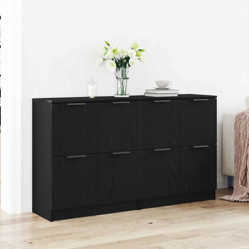 Bufet 2 pcs Czarny Dąb 60 x 30 x 70 cm Materiał drewnopochodny