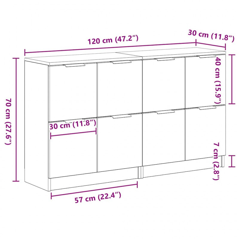 Bufet 2 pcs Czarny Dąb 60 x 30 x 70 cm Materiał drewnopochodny