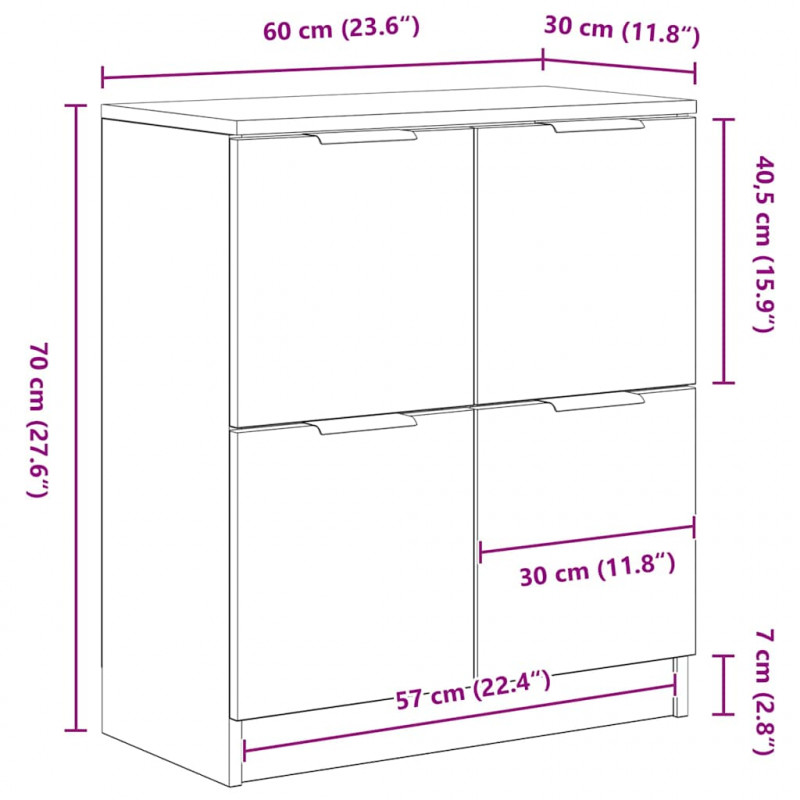 Bufet 2 pcs Czarny Dąb 60 x 30 x 70 cm Materiał drewnopochodny