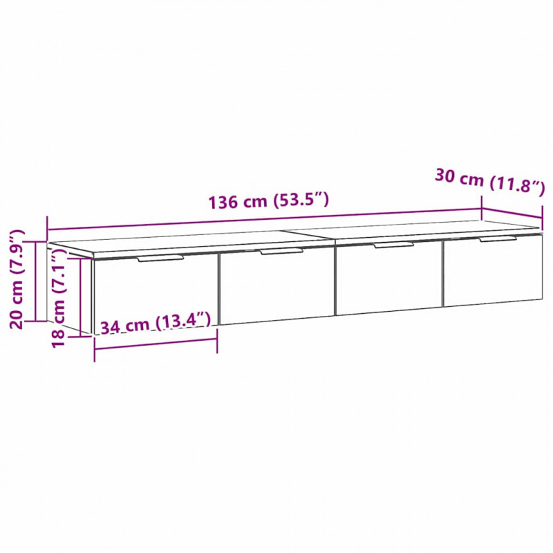 Szafka wisząca z szufladą 2 pcs Czarny Dąb 68 x 30 x 20 cm