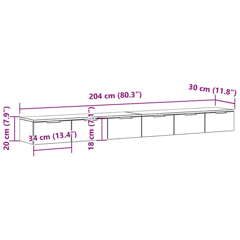 Szafka wisząca z szufladą 2 pcs Czarny Dąb 102 x 30 x 20 cm