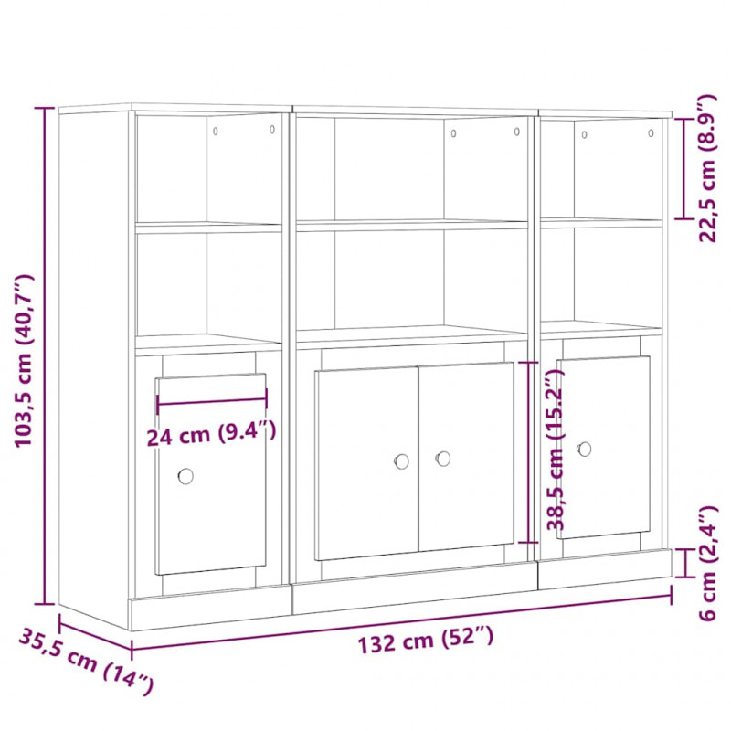 Highboard Czarny Dąb 132 x 35,5 x 103,5 cm
