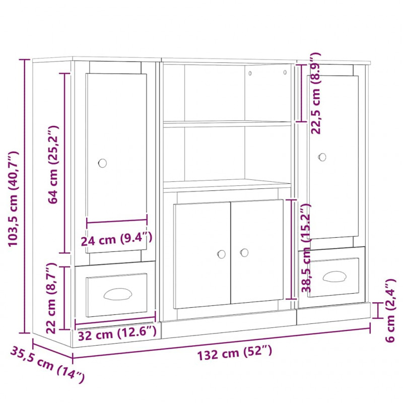 Highboard z szufladą Czarny Dąb 132 x 35.5 x 103.5 cm