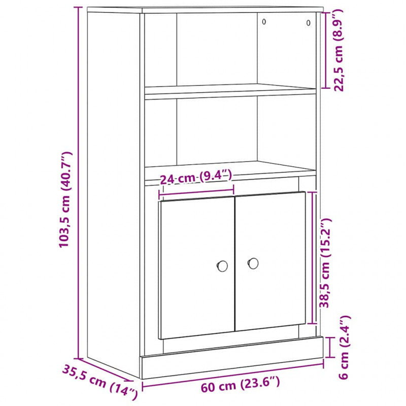 Highboard z szufladą Czarny Dąb 132 x 35.5 x 103.5 cm