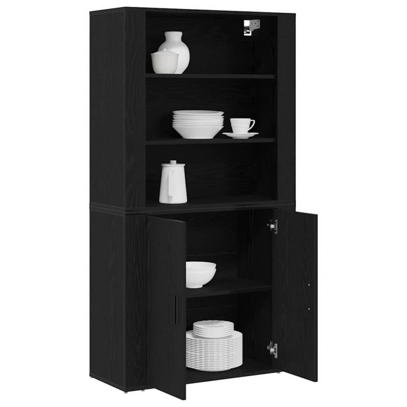 Highboard Czarny Dąb 80 x 33 x 150 cm Materiał drewnopochodny