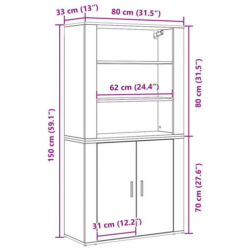 Highboard Czarny Dąb 80 x 33 x 150 cm Materiał drewnopochodny