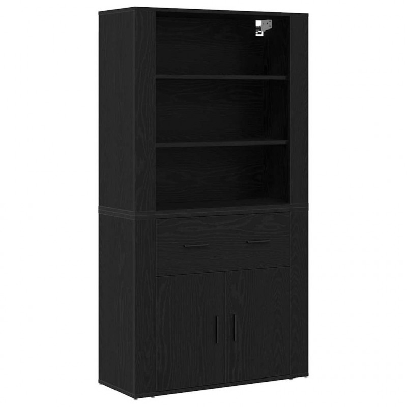 Highboard Czarny Dąb 80 x 33 x 150 cm Materiał drewnopochodny