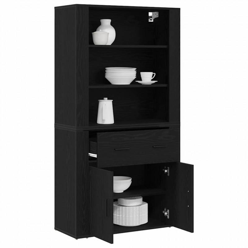 Highboard Czarny Dąb 80 x 33 x 150 cm Materiał drewnopochodny