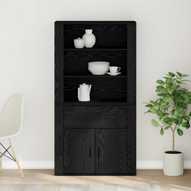 Highboard Czarny Dąb 80 x 33 x 150 cm Materiał drewnopochodny
