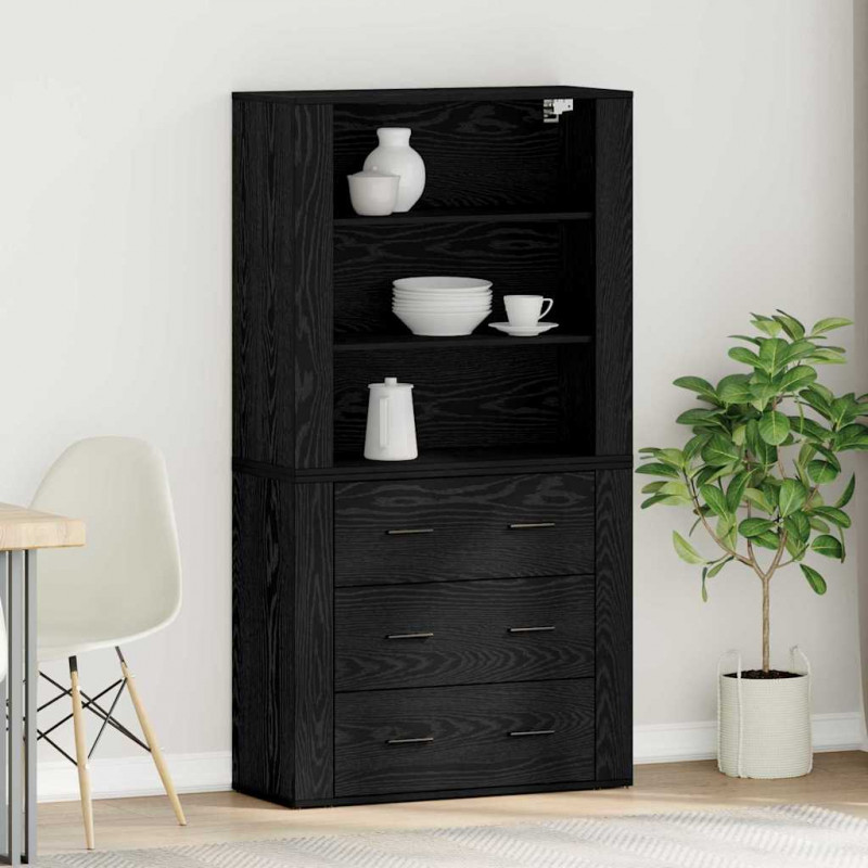 Highboard Czarny Dąb 80 x 33 x 150 cm Materiał drewnopochodny