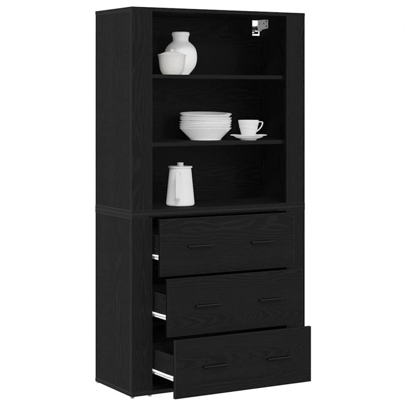 Highboard Czarny Dąb 80 x 33 x 150 cm Materiał drewnopochodny