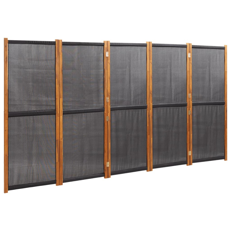 Parawan 5-panelowy, czarny, 350 x 180 cm