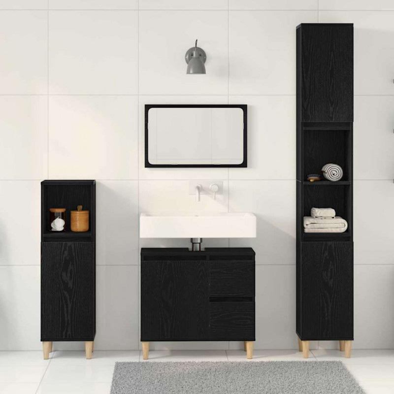 Zestaw mebli łazienkowych Montowane na ścianie 3 pcs Czarny Dąb