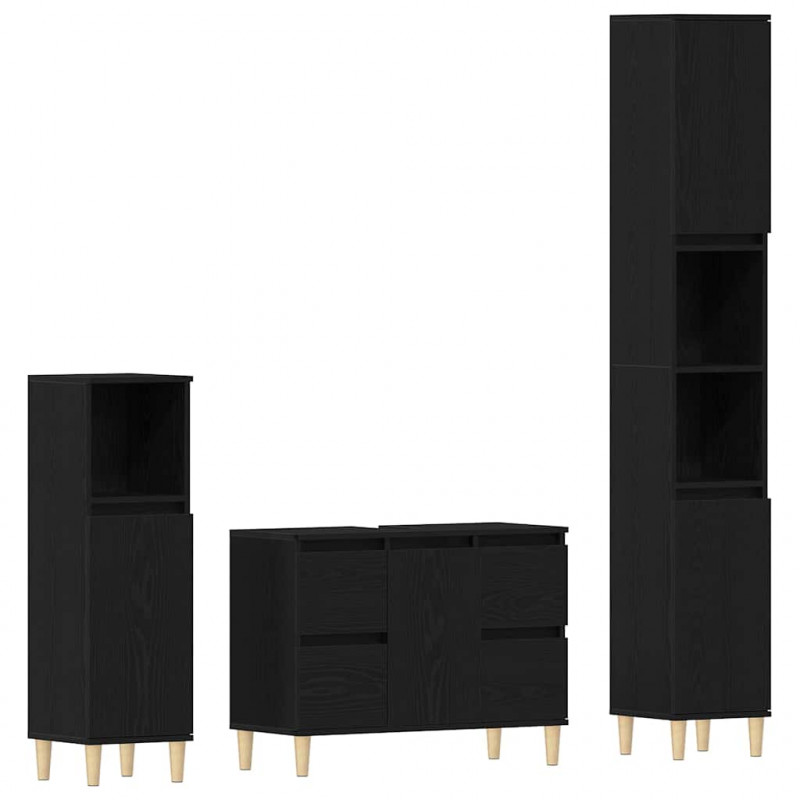 Zestaw mebli łazienkowych Montowane na ścianie 3 pcs Czarny Dąb