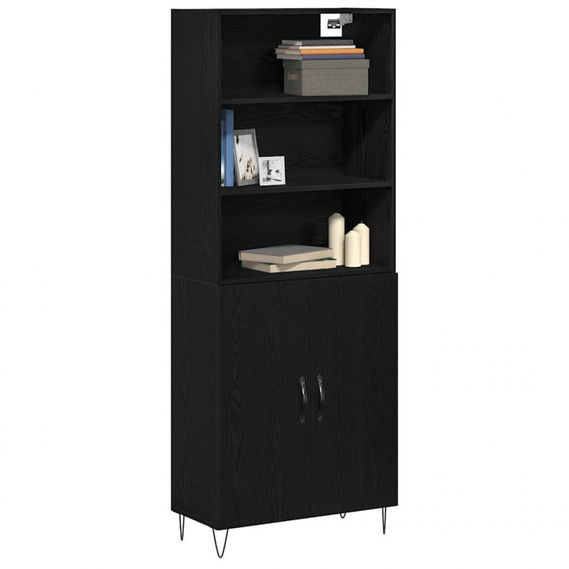 Highboard 2 pcs Czarny Dąb Materiał drewnopochodny