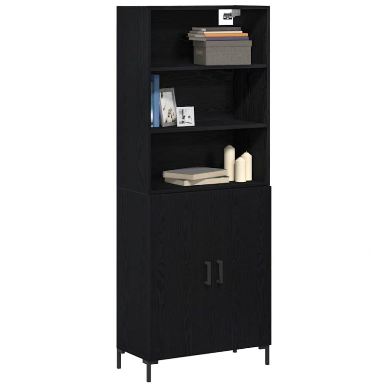 Highboard Czarny Dąb 69,5 x 34 x 180 cm Materiał drewnopochodny