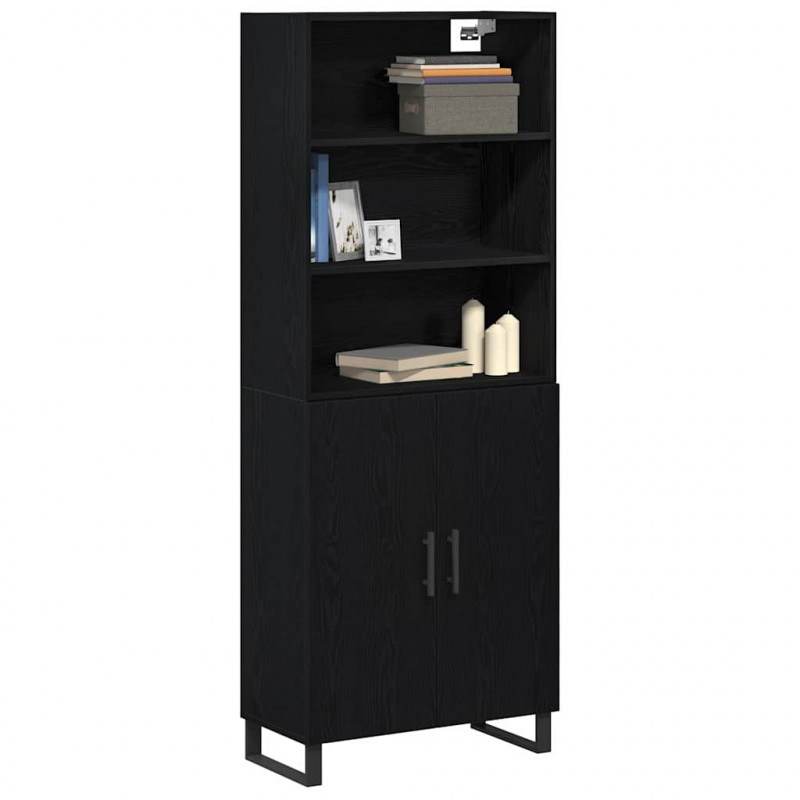 Highboard Czarny Dąb 69,5 x 34 x 180 cm Materiał drewnopochodny