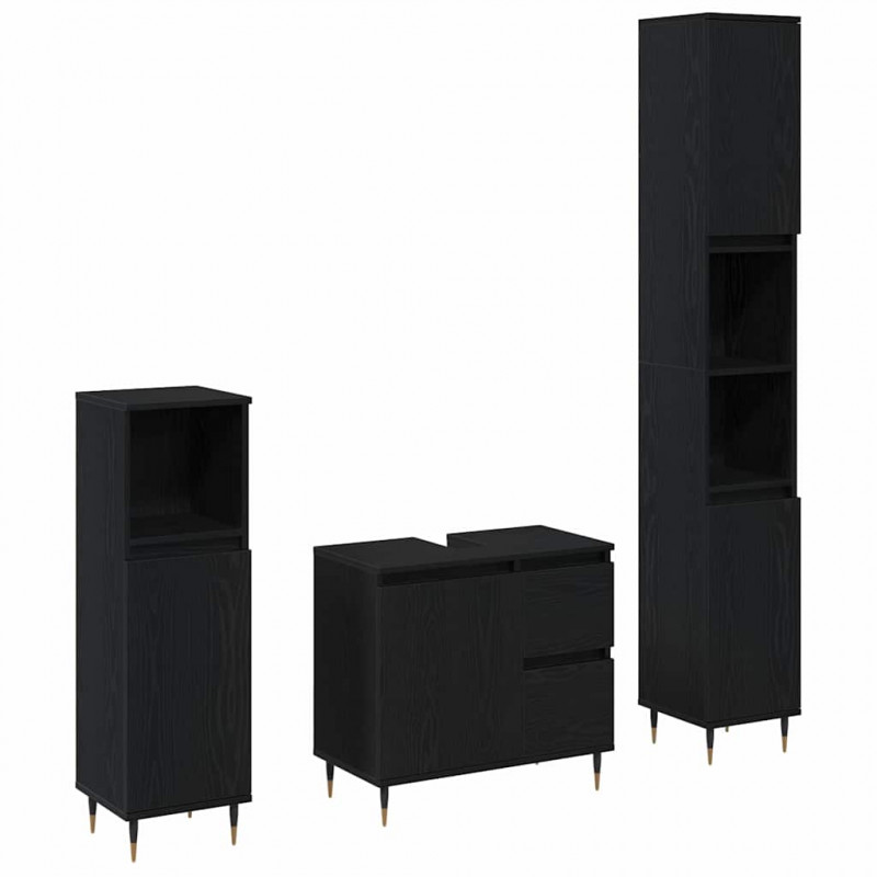 Zestaw mebli łazienkowych 3 pcs Czarny Dąb 30 x 30 x 190 cm